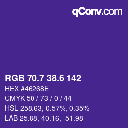 カラーコード: RGB 70.7 38.6 142 | qconv.com