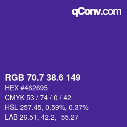 カラーコード: RGB 70.7 38.6 149 | qconv.com