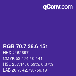 カラーコード: RGB 70.7 38.6 151 | qconv.com
