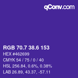 カラーコード: RGB 70.7 38.6 153 | qconv.com