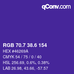 カラーコード: RGB 70.7 38.6 154 | qconv.com