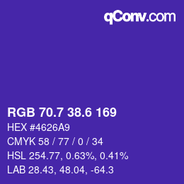 カラーコード: RGB 70.7 38.6 169 | qconv.com