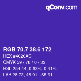 カラーコード: RGB 70.7 38.6 172 | qconv.com