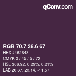 カラーコード: RGB 70.7 38.6 67 | qconv.com