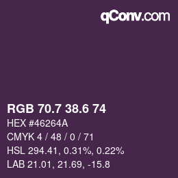 カラーコード: RGB 70.7 38.6 74 | qconv.com