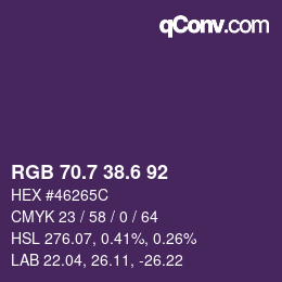 カラーコード: RGB 70.7 38.6 92 | qconv.com