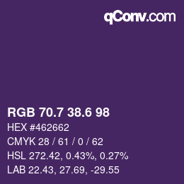 カラーコード: RGB 70.7 38.6 98 | qconv.com