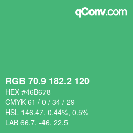 カラーコード: RGB 70.9 182.2 120 | qconv.com
