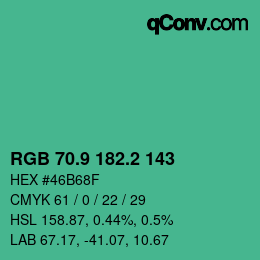 カラーコード: RGB 70.9 182.2 143 | qconv.com