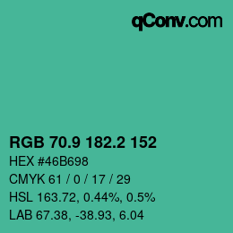 カラーコード: RGB 70.9 182.2 152 | qconv.com