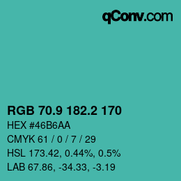 カラーコード: RGB 70.9 182.2 170 | qconv.com