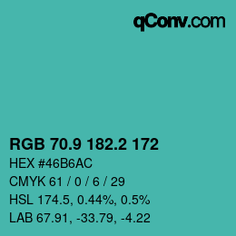 カラーコード: RGB 70.9 182.2 172 | qconv.com