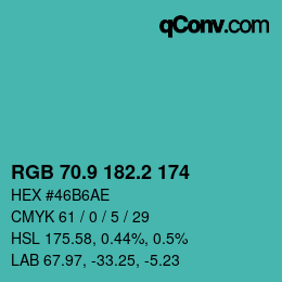 Color code: RGB 70.9 182.2 174 | qconv.com