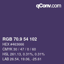 Color code: RGB 70.9 54 102 | qconv.com