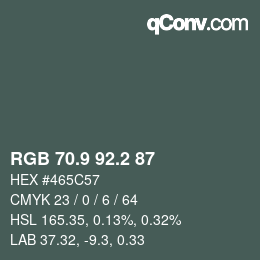 カラーコード: RGB 70.9 92.2 87 | qconv.com