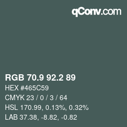 カラーコード: RGB 70.9 92.2 89 | qconv.com