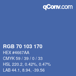 颜色代码: RGB 70 103 170 | qconv.com
