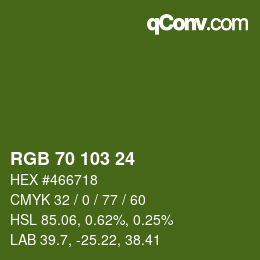 Color code: RGB 70 103 24 | qconv.com