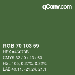 颜色代码: RGB 70 103 59 | qconv.com