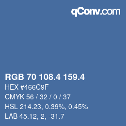 カラーコード: RGB 70 108.4 159.4 | qconv.com