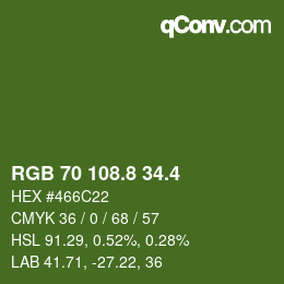 カラーコード: RGB 70 108.8 34.4 | qconv.com