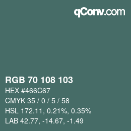 カラーコード: RGB 70 108 103 | qconv.com