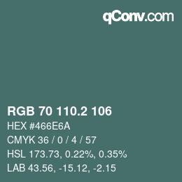 カラーコード: RGB 70 110.2 106 | qconv.com