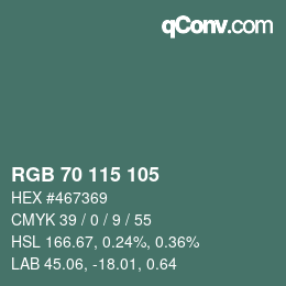 Color code: RGB 70 115 105 | qconv.com