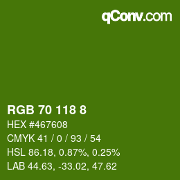 カラーコード: RGB 70 118 8 | qconv.com