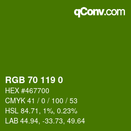 颜色代码: RGB 70 119 0 | qconv.com