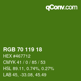 カラーコード: RGB 70 119 18 | qconv.com
