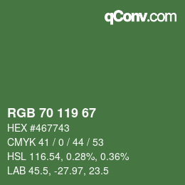 颜色代码: RGB 70 119 67 | qconv.com
