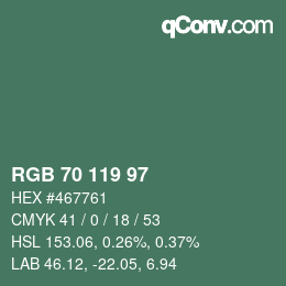 Farbcode: RGB 70 119 97 | qconv.com