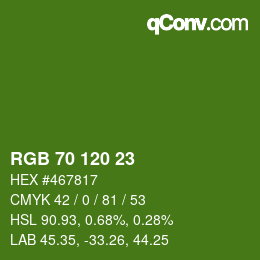 颜色代码: RGB 70 120 23 | qconv.com