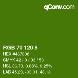 颜色代码: RGB 70 120 8 | qconv.com