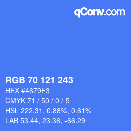 Color code: RGB 70 121 243 | qconv.com