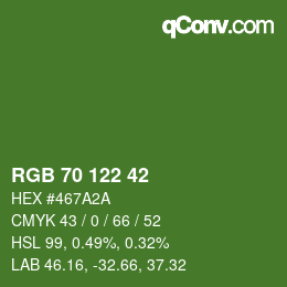 Color code: RGB 70 122 42 | qconv.com