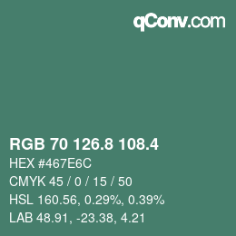 カラーコード: RGB 70 126.8 108.4 | qconv.com