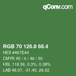 カラーコード: RGB 70 126.8 68.4 | qconv.com