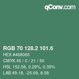 カラーコード: RGB 70 128.2 101.6 | qconv.com