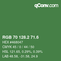 カラーコード: RGB 70 128.2 71.6 | qconv.com