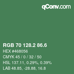 カラーコード: RGB 70 128.2 86.6 | qconv.com