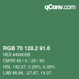カラーコード: RGB 70 128.2 91.6 | qconv.com