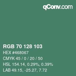 カラーコード: RGB 70 128 103 | qconv.com