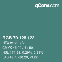 カラーコード: RGB 70 128 123 | qconv.com