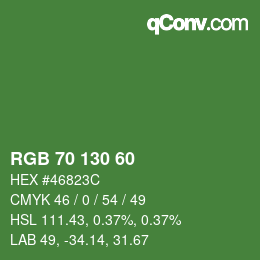 Color code: RGB 70 130 60 | qconv.com