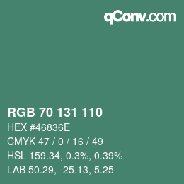 カラーコード: RGB 70 131 110 | qconv.com