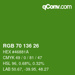 Color code: RGB 70 136 26 | qconv.com