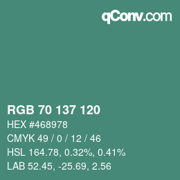 Color code: RGB 70 137 120 | qconv.com