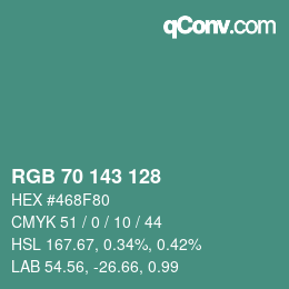 Color code: RGB 70 143 128 | qconv.com